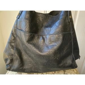 American Leather Company foral tooled leather tote handbag